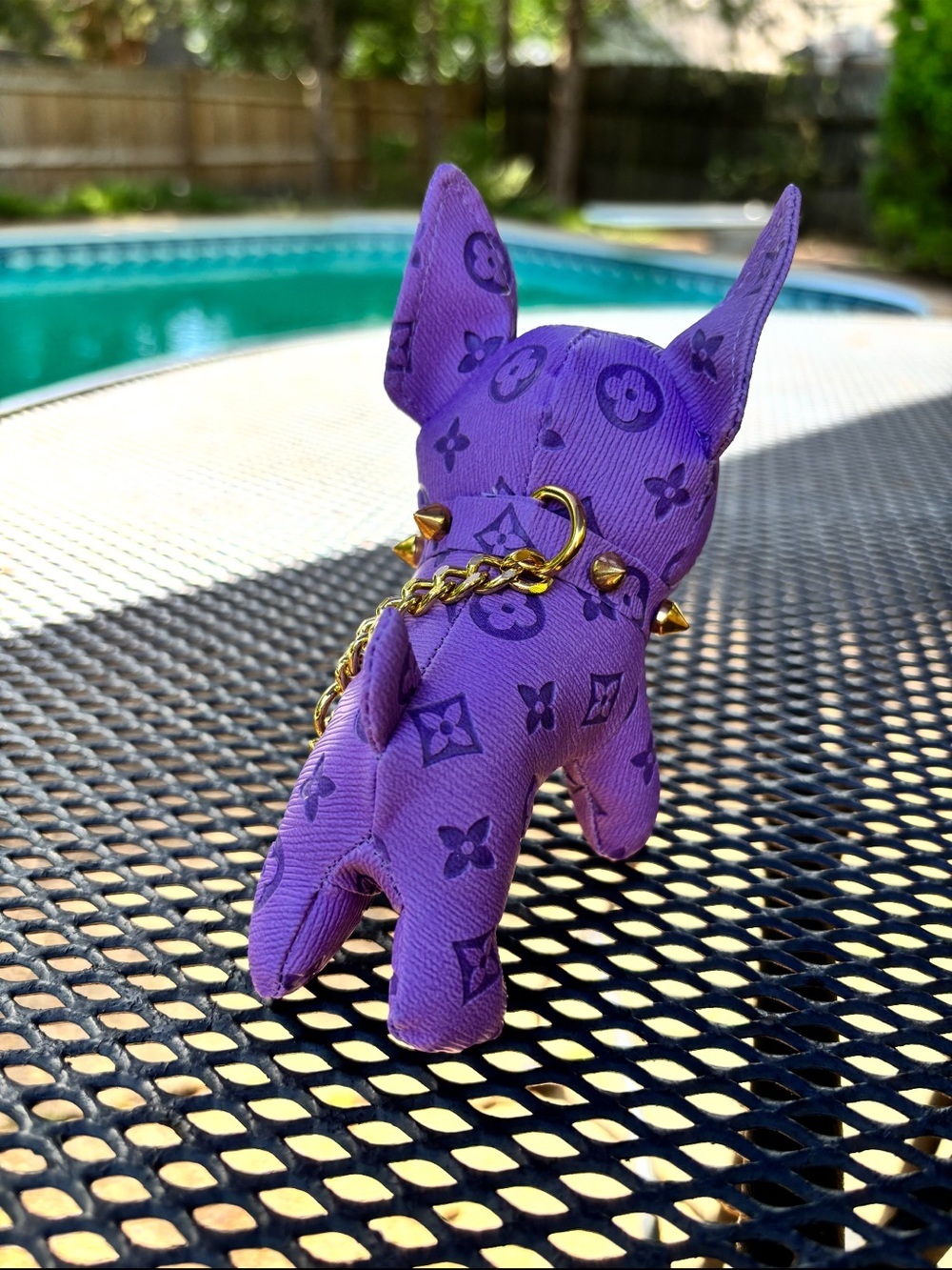 Bag Charm/Key Fob adorable Purple Frenchie with Gold Accents and spiked collar! - Picture 6 of 8